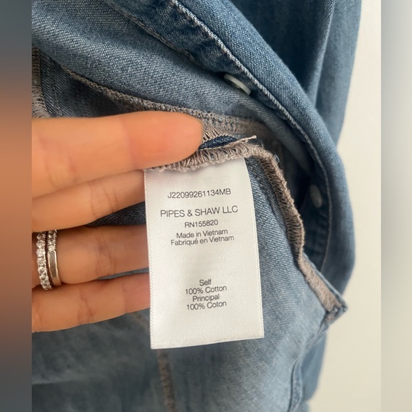 VERONICA BEARD JEANS Dalton Smocked Sleeve Denim Chambray Shirt Sz 2 boho wester - Picture 4 of 7